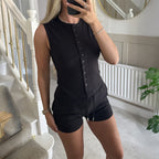 Damen Freizeitliches Oberteil mit knöpfbarem Ausschnitt und Shorts R&B