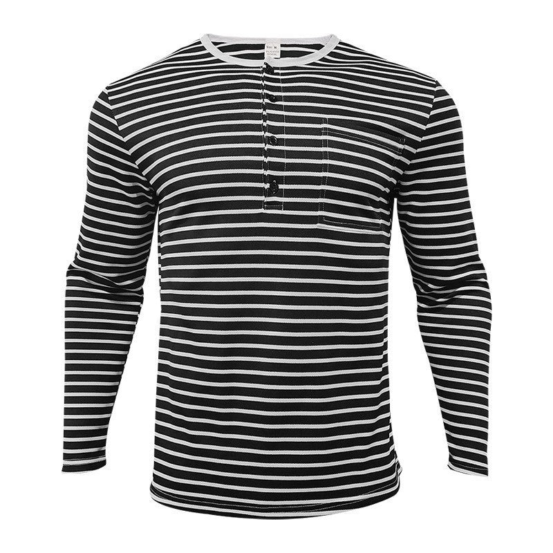 Herren Langarmshirt mit gestreiftem Design und Knopfleiste R&B