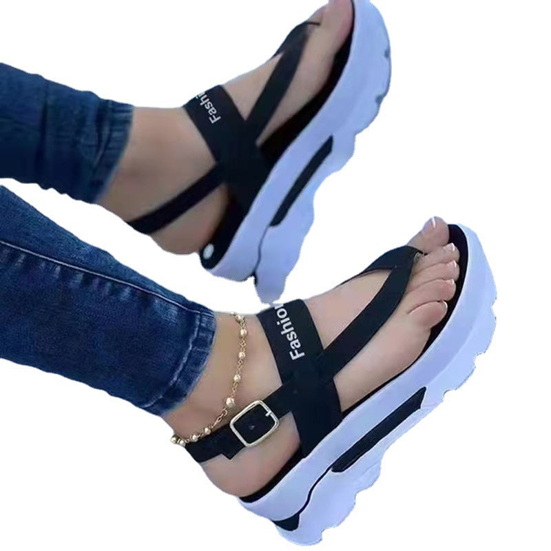 Damen nan Plateau-Sandalen mit Zehensteg, gepolstertem Fußbett und verstellbarem Knöchelriemen R&B