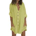 Damen Oversized Hemdblusenkleid mit praktischen Taschen und Knopfleiste R&B
