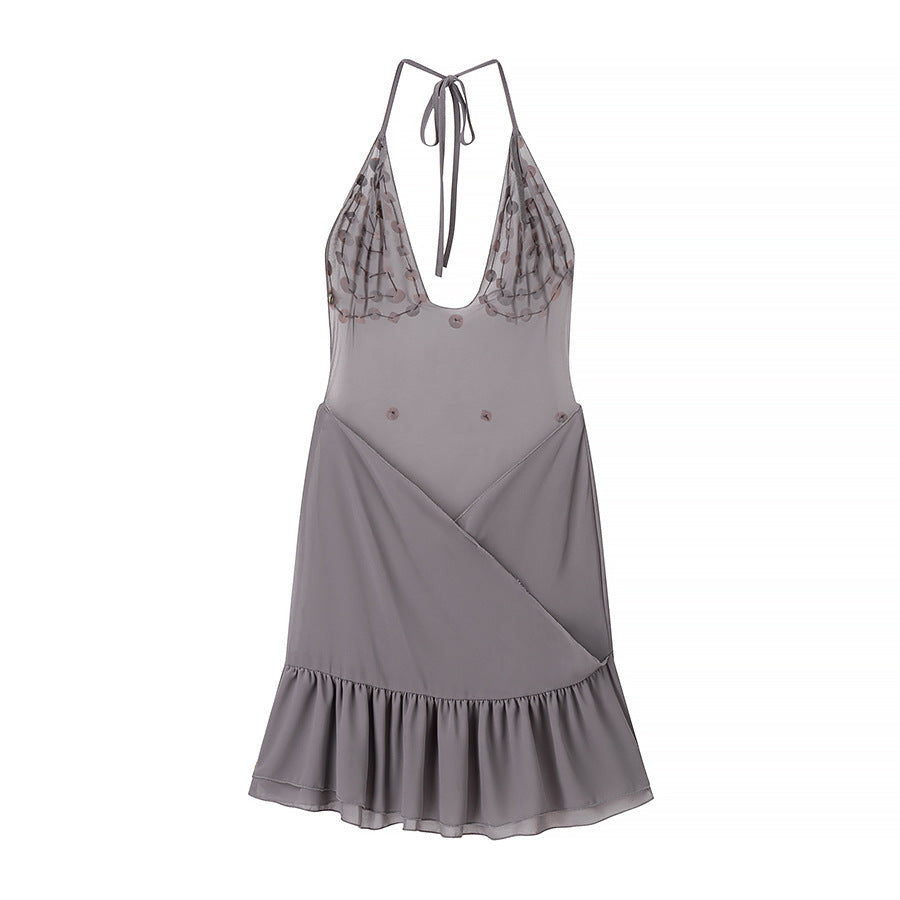 Damen Sommerkleid mit funkelnden Pailletten und voluminösem Saum R&B