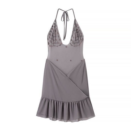 Damen Sommerkleid mit funkelnden Pailletten und voluminösem Saum R&B