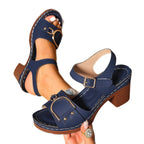 Damen modische Plateau-Sandalen mit eleganter Schnallenverzierung und ergonomischem Fußbett R&B