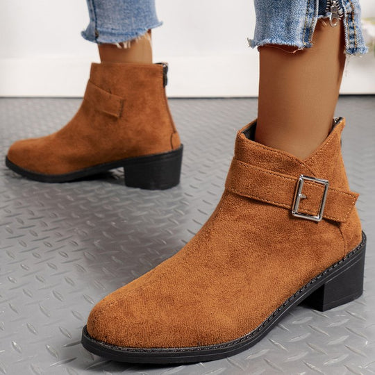 Damen Stiefeletten mit modischem Schnallen-Detail und komfortablem Blockabsatz R&B