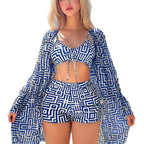 Damen Bade-Set mit modischem Kimono und lässigen Shorts R&B