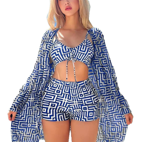 Damen Bade-Set mit modischem Kimono und lässigen Shorts R&B