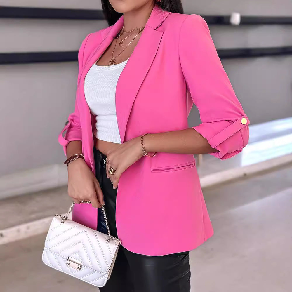 Damen klassischer Blazer mit modischen Ärmeln und seitlichen Taschen R&B