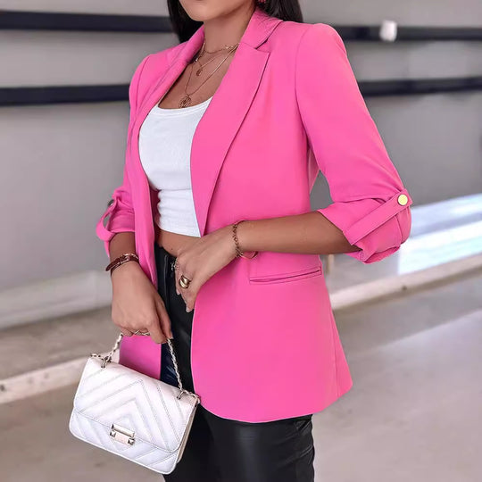 Damen klassischer Blazer mit modischen Ärmeln und seitlichen Taschen R&B