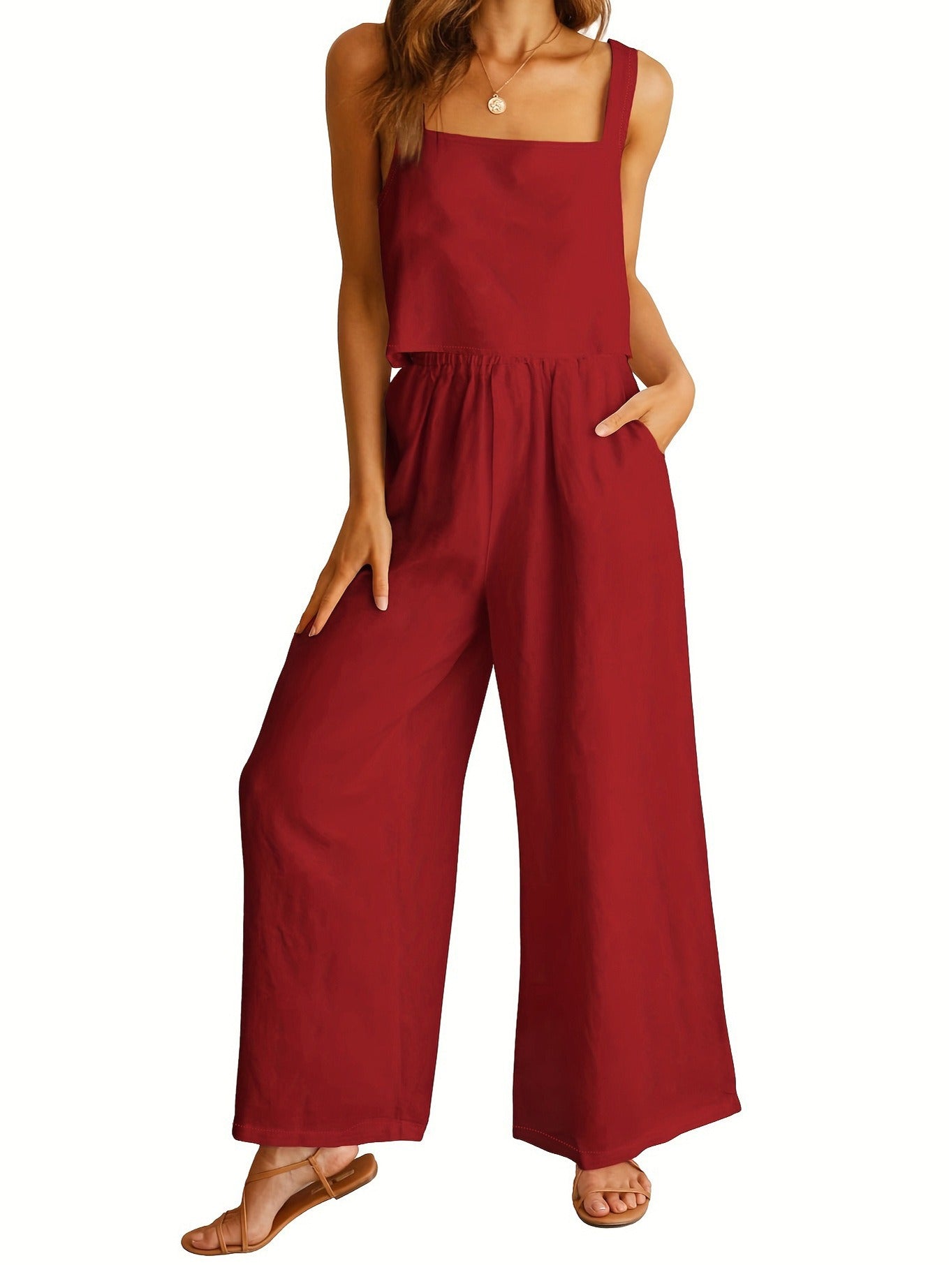 Damen Weit geschnittener Jumpsuit mit modischem Oberteil und praktischen Taschen R&B