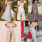Damen Maxi-Kleid mit Puffärmeln und floralem Design R&B