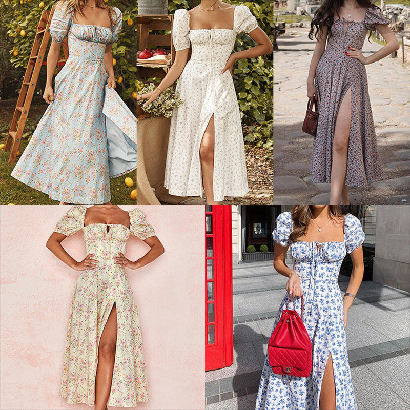 Damen Maxi-Kleid mit Puffärmeln und floralem Design R&B