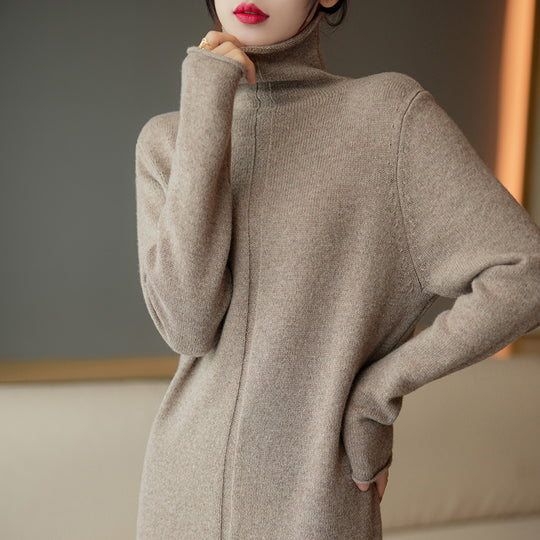 Damen Strickkleid mit hohem Kragen und eleganter Struktur R&B