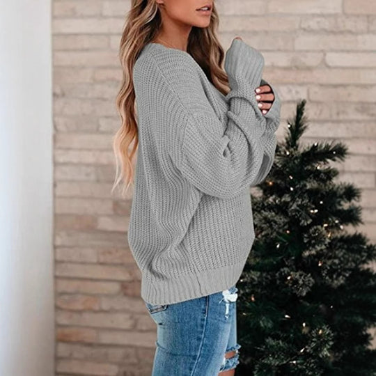 Damen Feinstrickpullover mit V-Ausschnitt und lässigem Schnitt R&B