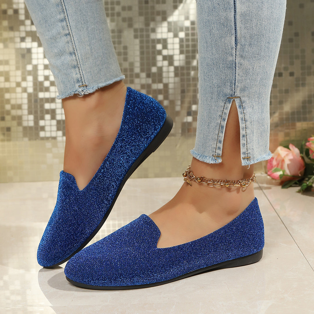Damen Glitzernde Ballerinas mit elegantem V-Ausschnitt R&B