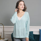 Damen Strickcardigan mit luftiger Lochmusterung und V-Ausschnitt