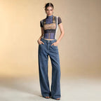 Damen Weite High-Waist Jeans im lässigen Denim-Look