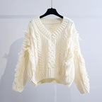 Damen Stylischer Strickpullover mit Fransen und Zopfmuster R&B