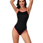 Damen Einteiler Badeanzug mit elegantem Wellenmuster und verstellbaren Trägern R&B