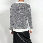 Damen Strickpullover mit Wellenmuster und V-Ausschnitt R&B