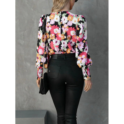 Damen Blumenbluse mit voluminösen Ärmeln R&B