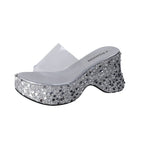 Damen Glamouröse Plattform-Mules mit glitzerndem Design und ergonomischer Sohle R&B