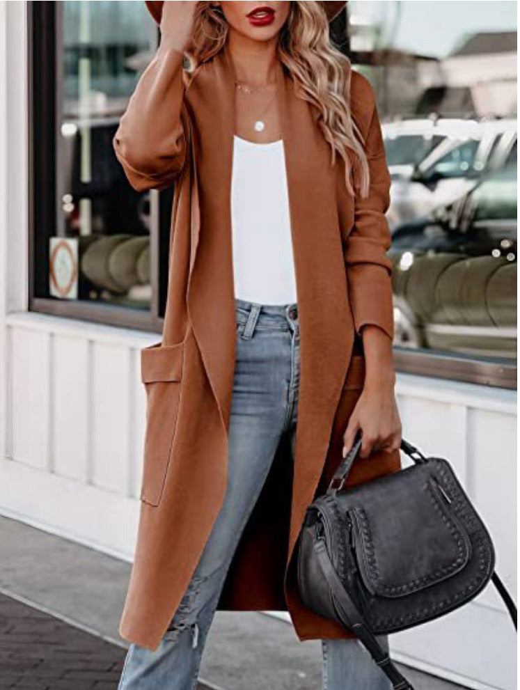Damen lässiger Cardigan mit langen Ärmeln und praktischen Taschen R&B