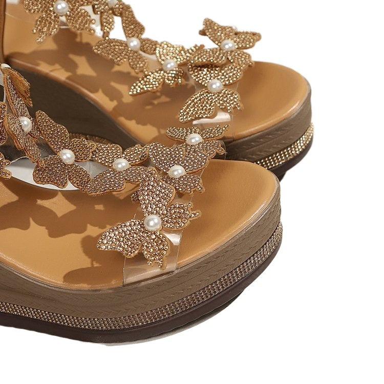 Damen Wedge-Sandalen mit floralem Dekor und dezentem Glitzerelement R&B