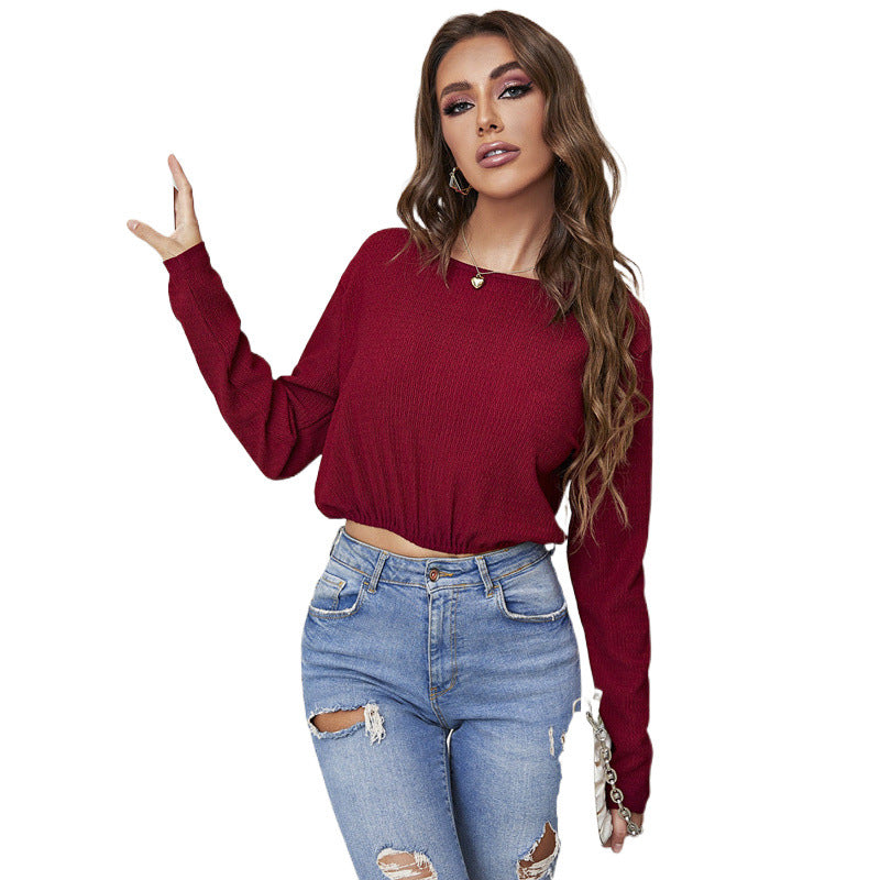 Damen Gekürztes Geripptes Langarmtop R&B