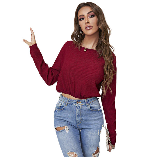 Damen Gekürztes Geripptes Langarmtop R&B