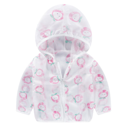 Unisex nan atmungsaktive Mesh Kapuzenjacke für Babys mit vollem Reißverschluss und verspieltem Hasen-Karotten-Druck R&B