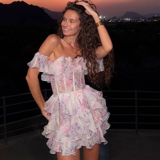 Damen Rüschendes Cocktailkleid mit schulterfreiem Design und tailliertem Schnitt R&B