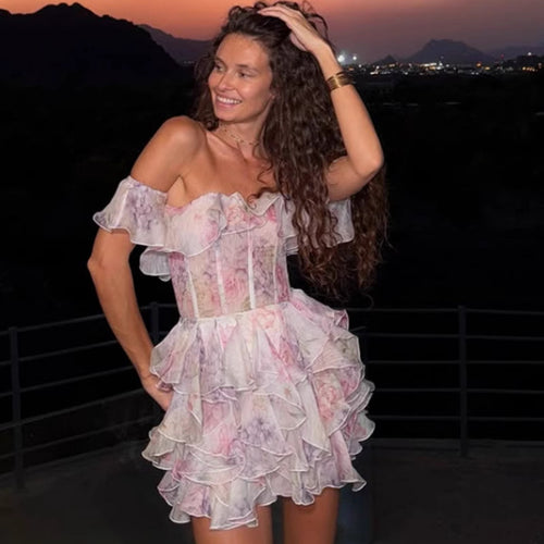 Damen Rüschendes Cocktailkleid mit schulterfreiem Design und tailliertem Schnitt R&B