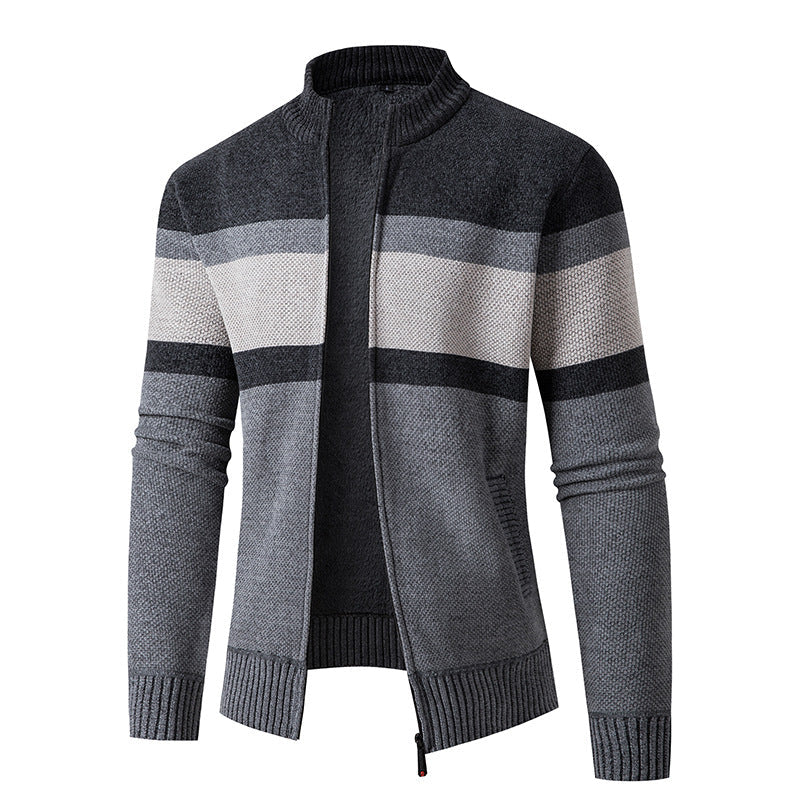 Herren modische Strickjacke mit hohem Kragen und strukturiertem Design