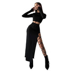 Damen elegantes Langarm-Oberteil mit hohem Bund und seitlichem Cut-Out R&B