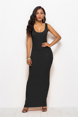 Damen Elegantes, figurbetontes Maxikleid mit tiefem Rundhalsausschnitt R&B
