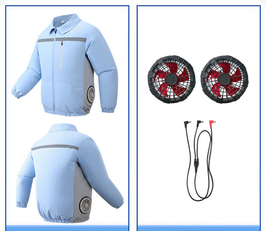Unisex nan ventilated work cooling jacket with side vent inserts, removable battery compartment and reflective inserts R&B