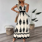 Damen Maxikleid mit V-Ausschnitt und einzigartigem floralem Design R&B