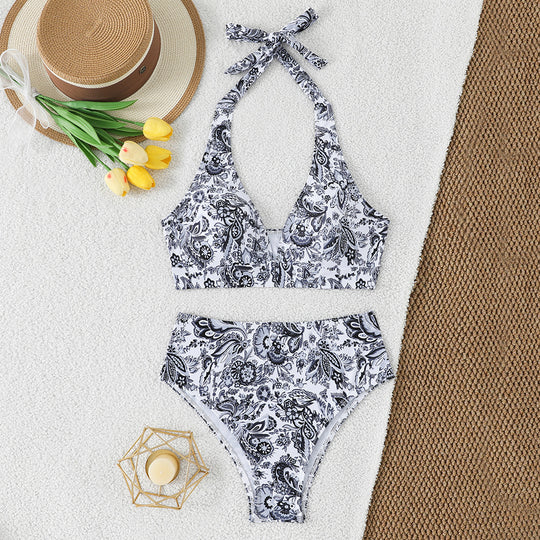 Damen Hochtailliertes Bikini-Set mit floralem Design und verspieltem Halteroberteil R&B