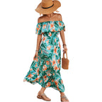 Damen Off-Shoulder Maxikleid mit floralem Design und elastischem Taillenbund R&B