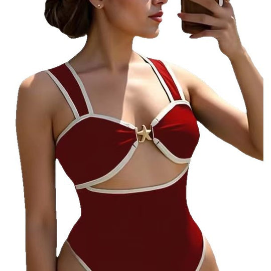 Damen Einteiler Badeanzug mit elegantem Schnitt und verstellbaren Trägern R&B