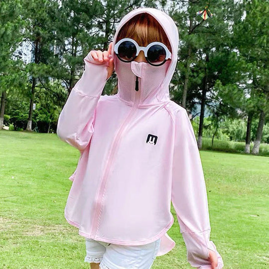 Unisex nan UV-Schutz Kapuzenjacke für Kinder mit integrierter Gesichtsmaske und Daumenlöchern  R&B