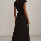 Damen Maxikleid mit voluminösen Rüschen und elastischem Rücken R&B