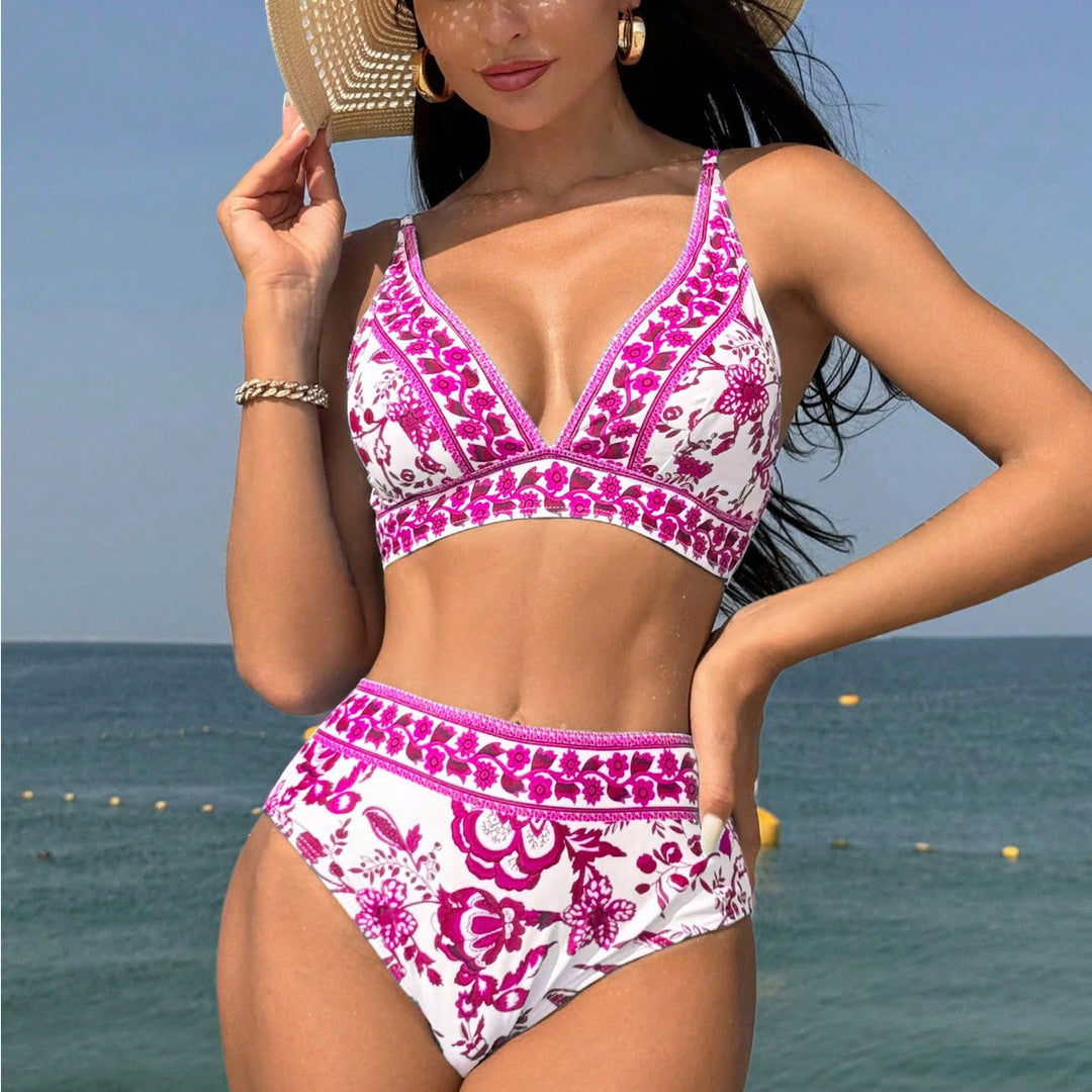 Damen Hochtaillierter Bikini mit floralem Muster R&B