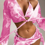 Damen Bikiniset mit transparentem Oberteil und modischem Wickelrock
