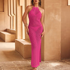Damen Häkel-Maxikleid mit elegantem Spitzendesign und tiefem Rückenausschnitt R&B