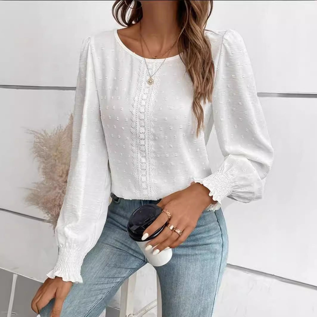 Damen luftige Bluse mit feinem Stickmuster R&B