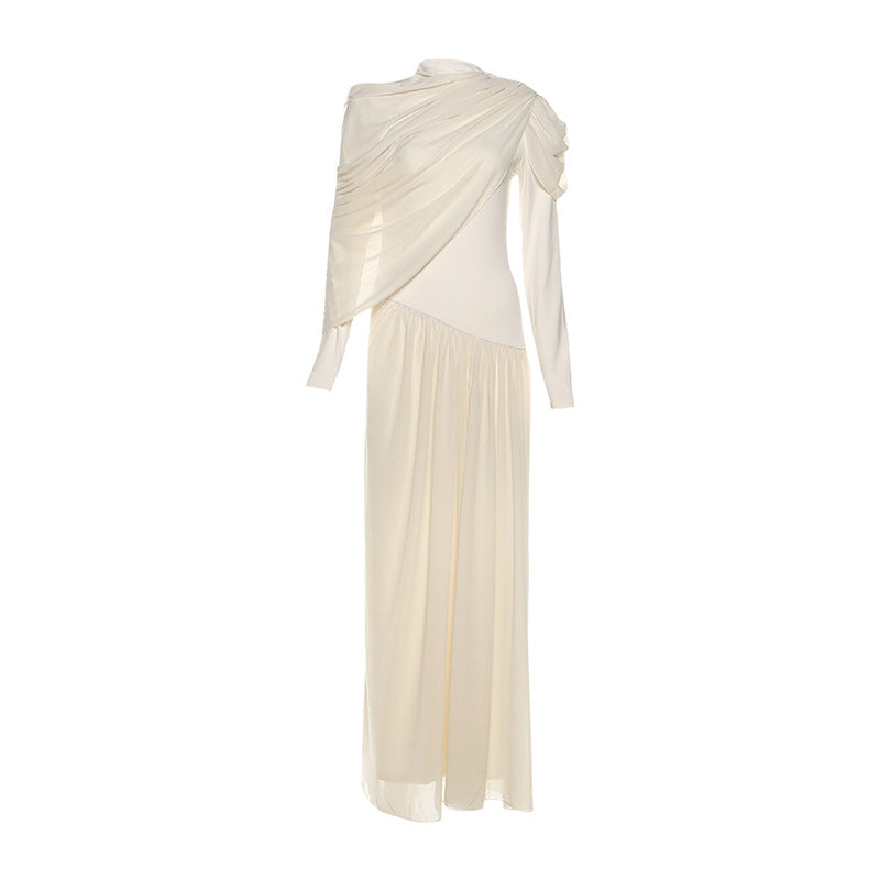 Damen Maxikleid mit innovativer Drapierung und elegantem Stoff R&B