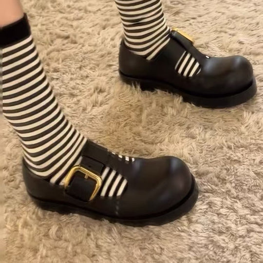 Damen Schnürschuhe mit dekorativem Schnallenverschluss und robustem Blockabsatz R&B