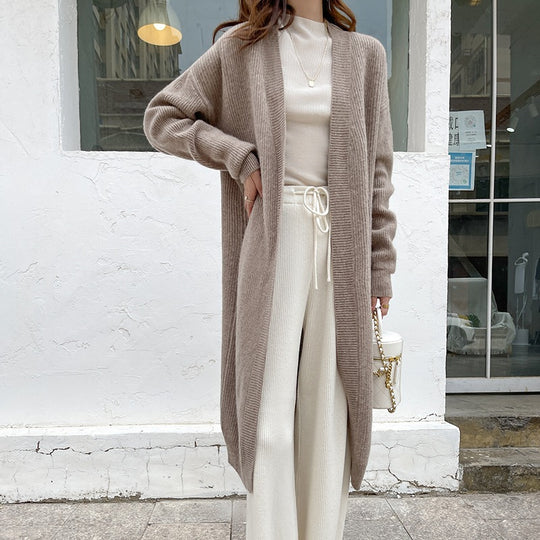 Damen Großer Strickcardigan mit offenem Design und voluminösen Ärmel R&B