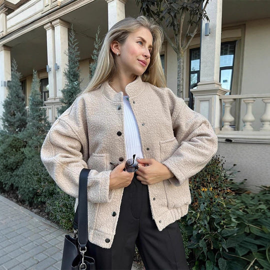 Damen Oversized Fleecejacke mit Druckknöpfen und praktischen Taschen R&B